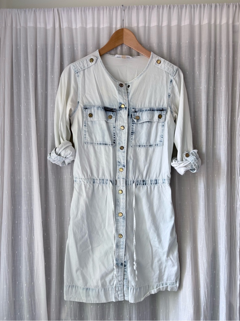 Michael Kors Light Wash Denim Midi Shirt Dress - Picture 2 of 5